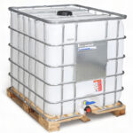 1000 Litre 275 Gallon Reconditioned IBC Tote with 2 Inch Ball Valve on All Wood Base