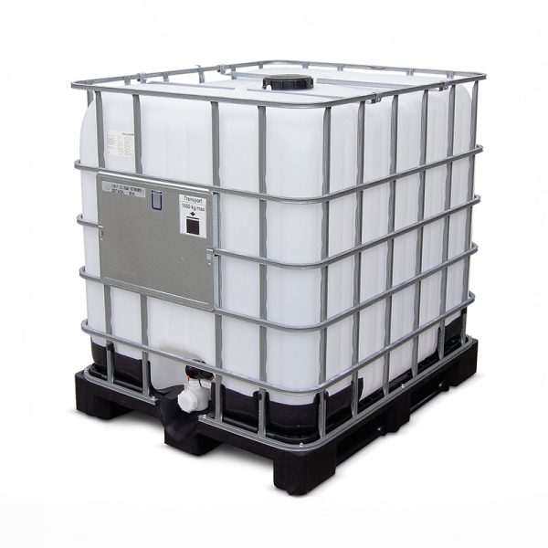 1000 Litre 275 Gallon Reconditioned IBC Tote with 2 Inch Butterfly Valve on All Plastic Base