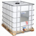 1000 Litre 275 Gallon Reconditioned IBC Tote with 2 Inch Butterfly Valve on All Wood Base