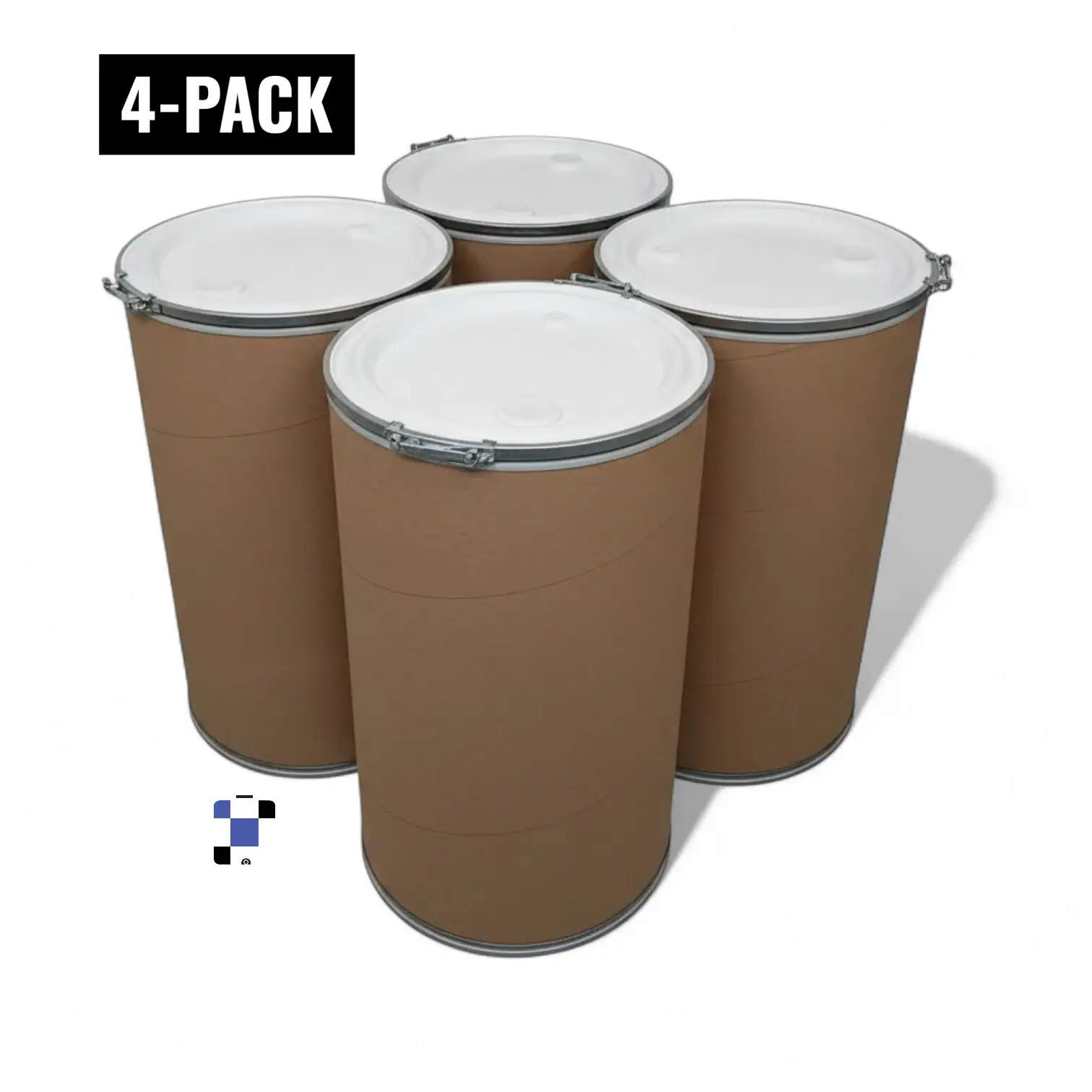 4 pack 55 gallon open head fiber drum with plastic lid and lever lock steel rim ($19.86/pc)