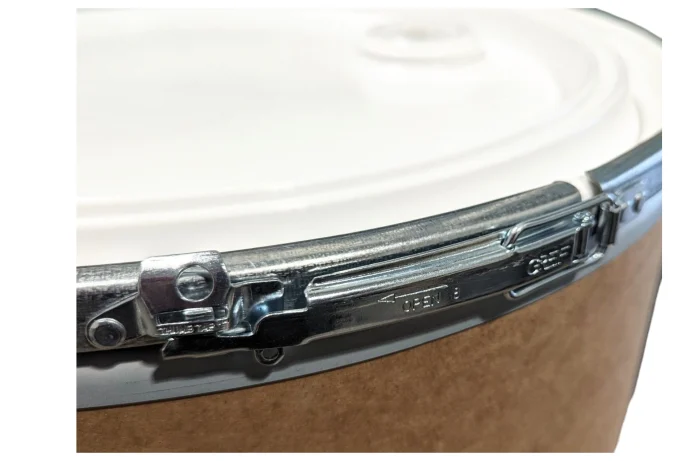 55 Gallon Open Head Fiber Drum with Plastic Lid and Lever-Lock Steel Rim