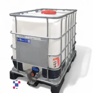 600 Litre 160 Gallon Reconditioned IBC Tote with 2 Inch Butterfly Valve on All Plastic Base