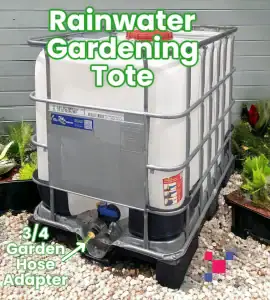 600 Litre 160 Gallon Rainwater Gardening IBC Tote With 3/4 Inch Garden Hose Adapter