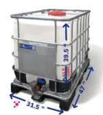 600 Litre 160 Gallon Reconditioned IBC Tote with 2 Inch Butterfly Valve on All Plastic Base