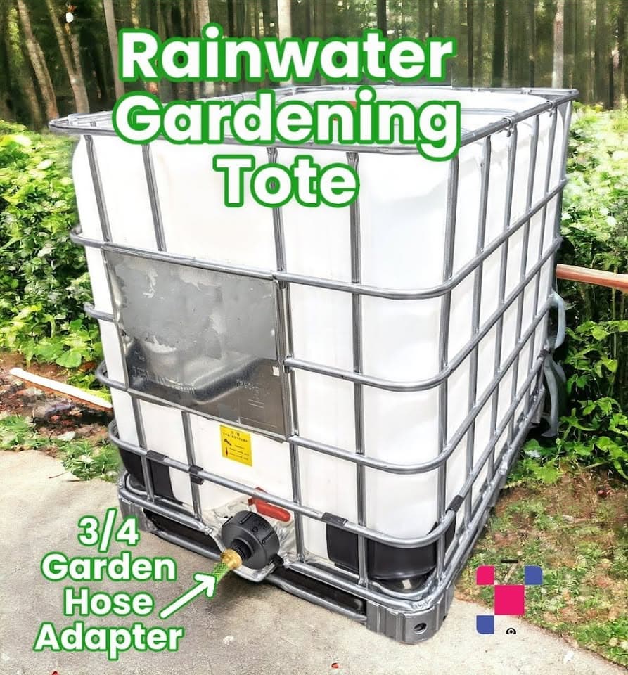 1000 Litre Rainwater Gardening IBC Tote With 3/4 Inch Garden Hose Adapter - Image 1