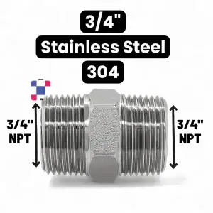 3/4" Male x 3/4" Male NPT Thread Stainless Steel 304 Pipe Fitting