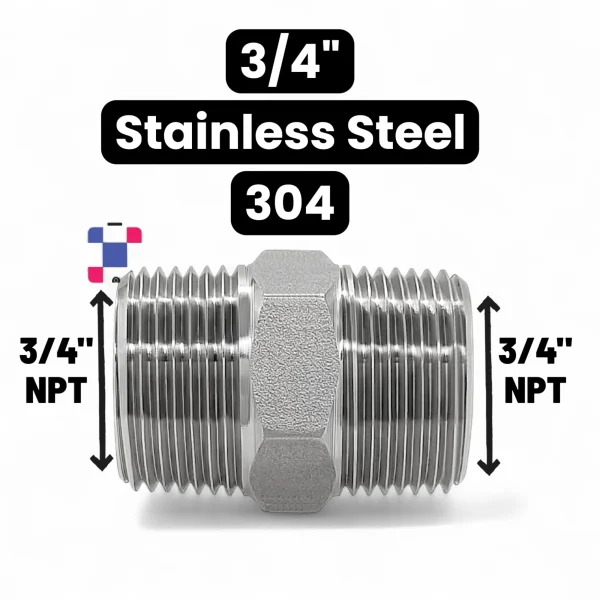 3/4" Male x 3/4" Male NPT Thread Stainless Steel 304 Pipe Fitting - Image 1