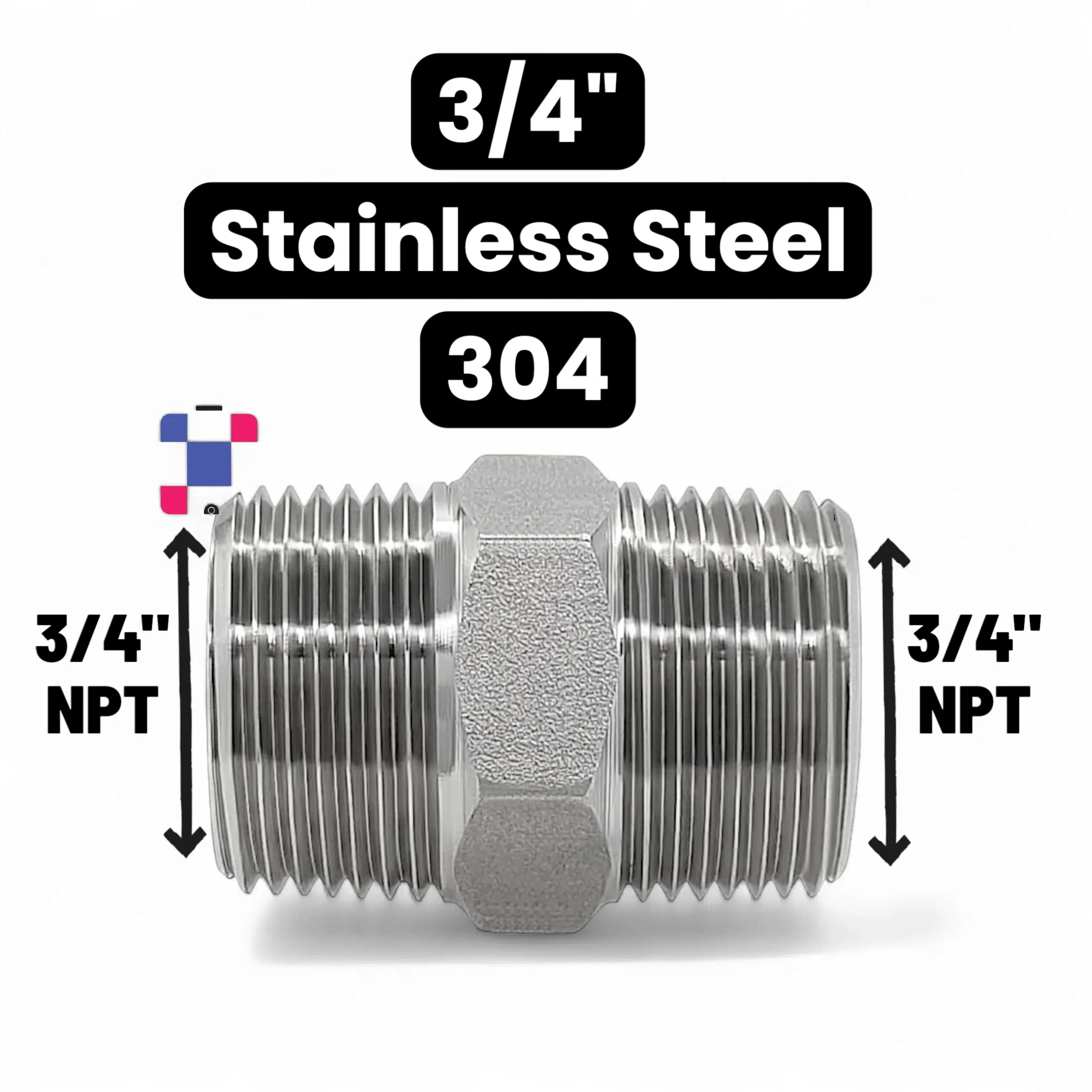 3/4" Male x 3/4" Male NPT Thread Stainless Steel 304 Pipe Fitting - Image 1