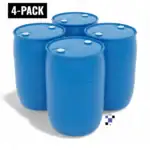 4 pack 55 gallon previously used fully reconditioned closed head plastic drum blue