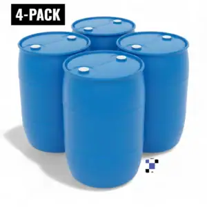4 pack 55 gallon previously used fully reconditioned closed head plastic drum blue