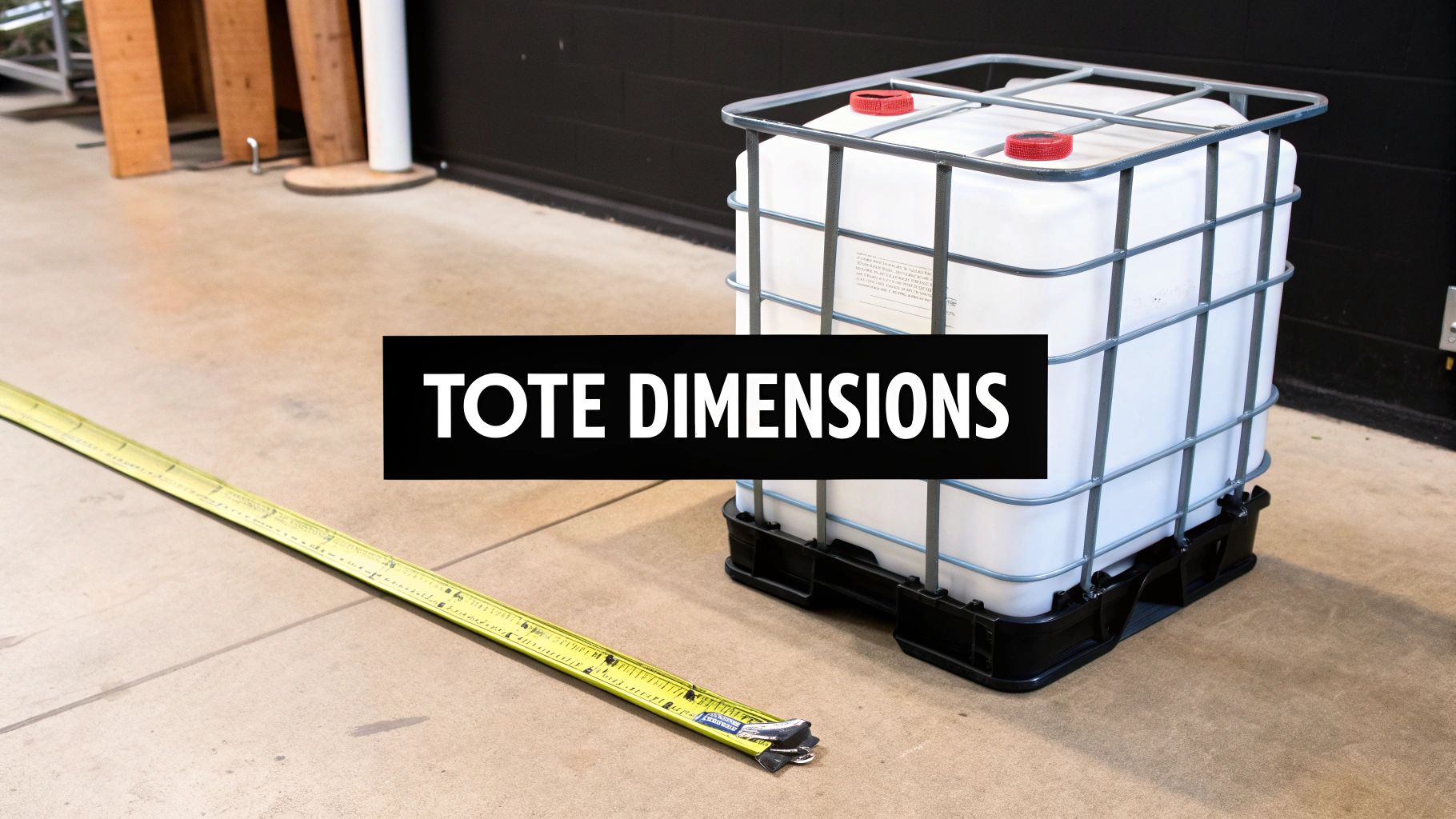 Diagram showing the length, width, and height of an IBC tote