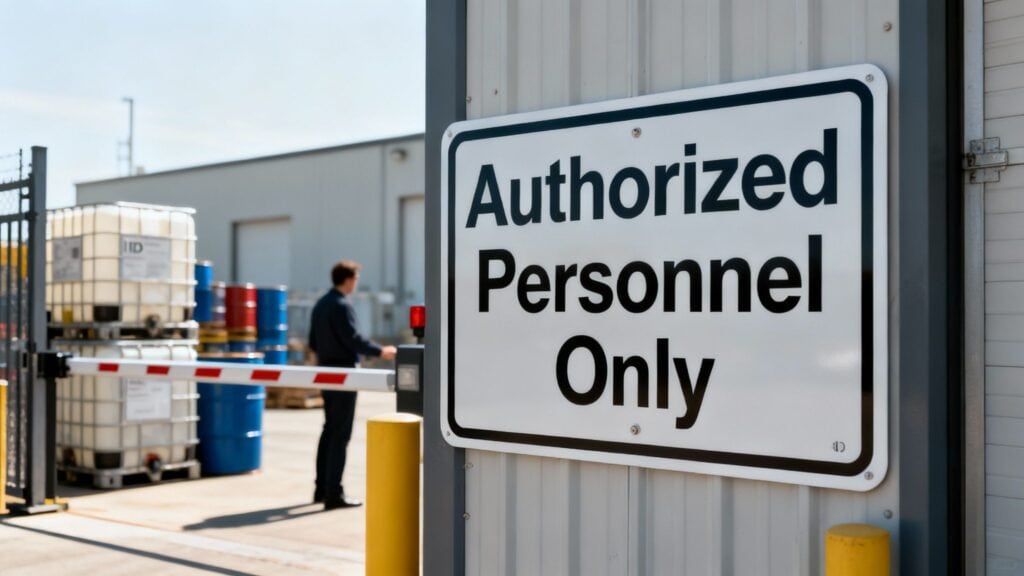 A Guide to Authorized Personnel Only Signs An authorized personnel only sign on a chain-link fence, indicating a restricted area.