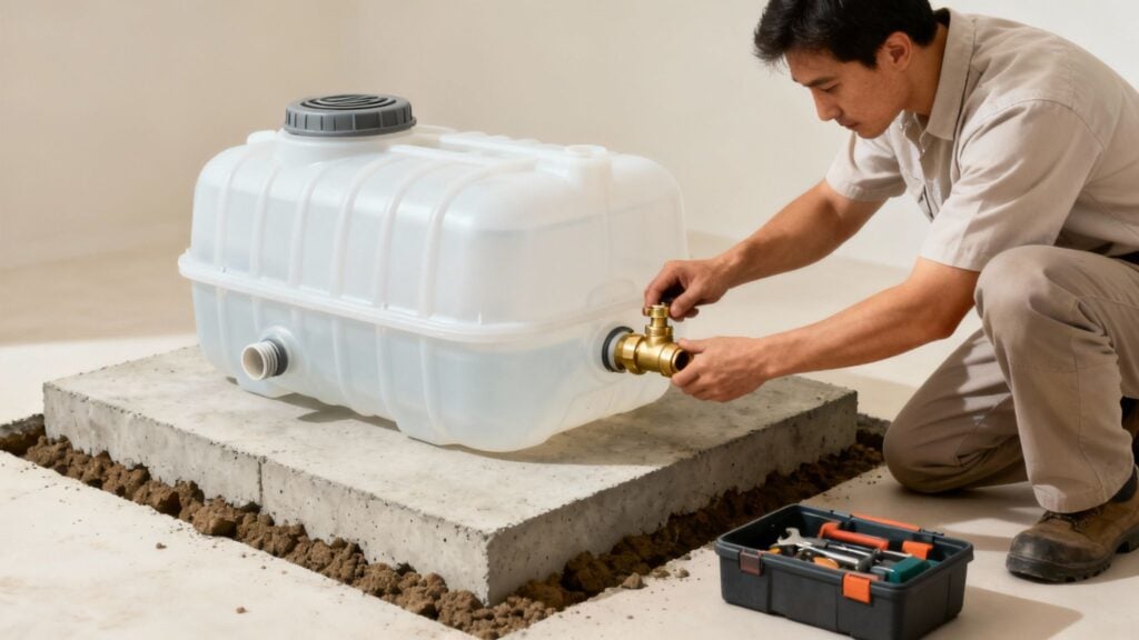 Foundation and plastic water tank installation