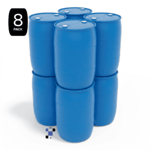 coming soon brand new 8 pack 55 gallon 200 litre closed head hdpe plastic drum blue ($94.50/pc) (copy)