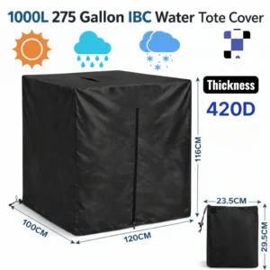 420d ibc tote cover – waterproof weather protection for 275 gal / 1000l water tank black