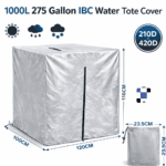 silver ibc tote cover waterproof weather protection for 275 gal 1000l water tank 210d 420d
