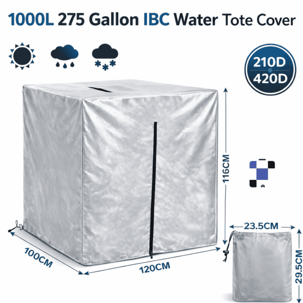 silver ibc tote cover waterproof weather protection for 275 gal 1000l water tank 210d 420d