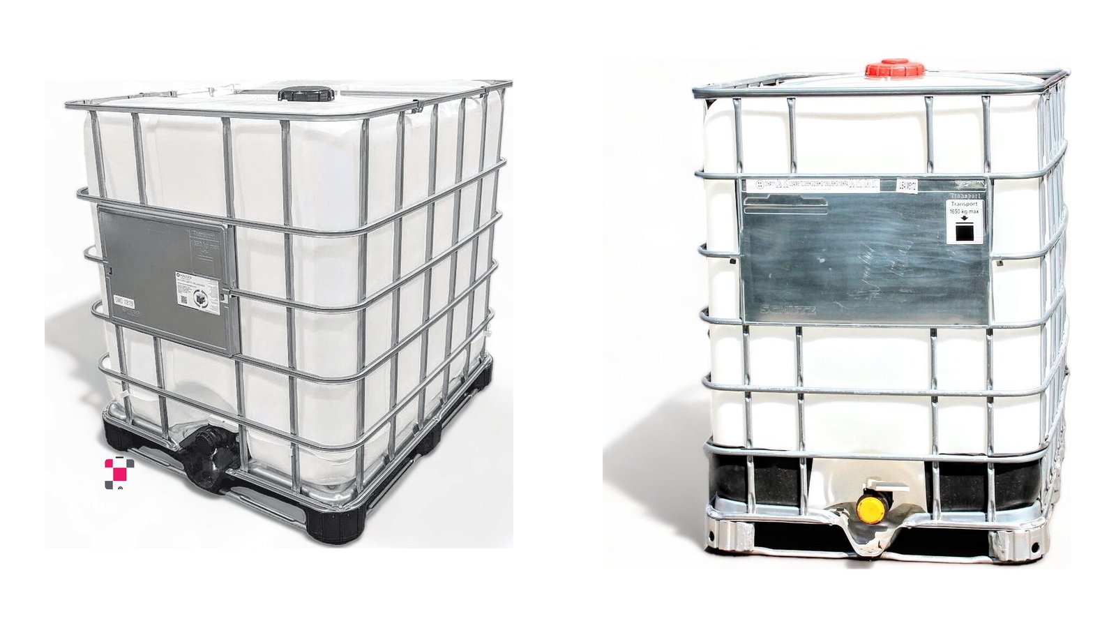 275 gallon and 330 gallon IBC totes side by side